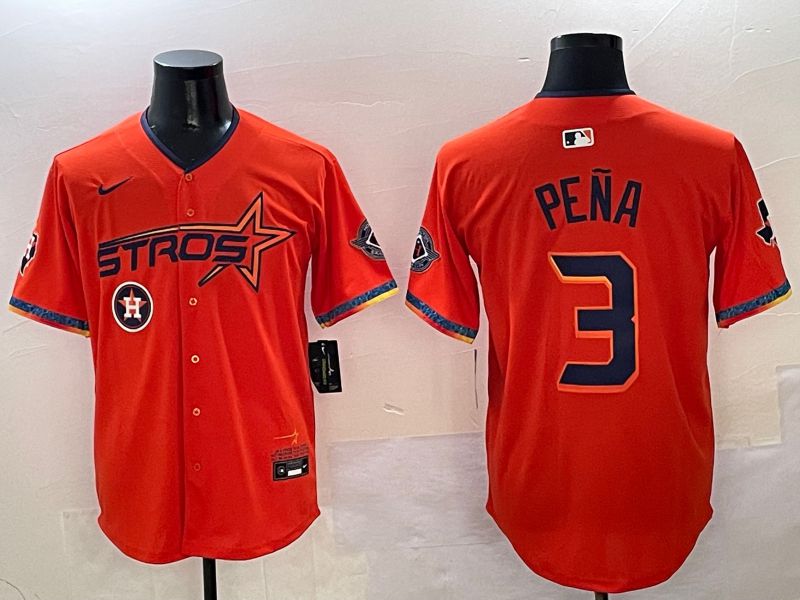 Men Houston Astros #3 Pena Orange Five generation Joint Name Nike 2025 MLB Jersey style 5